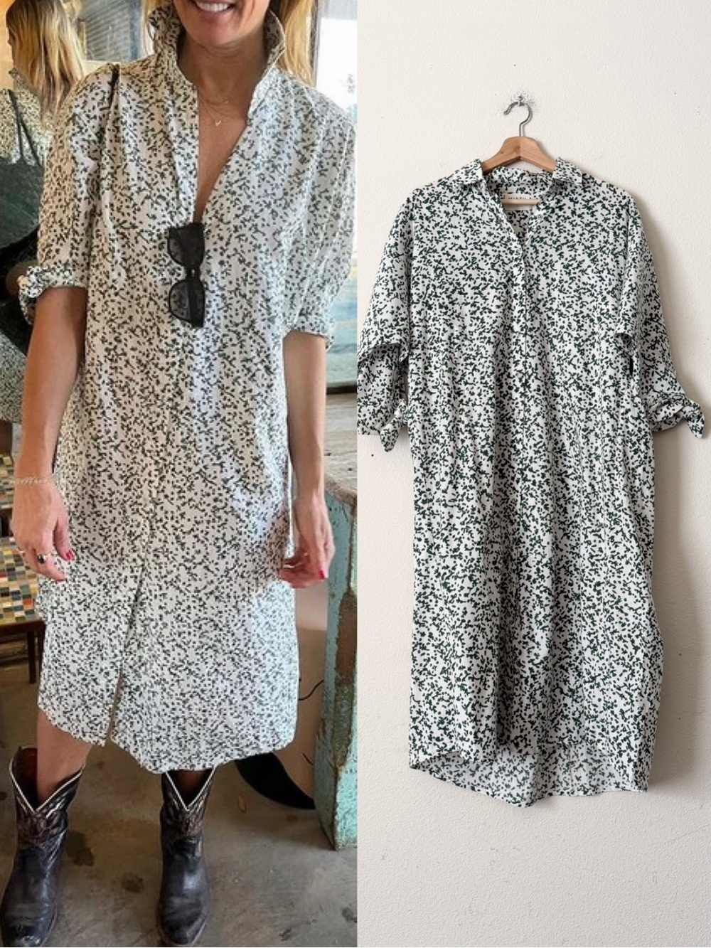 MIRTH SMALL Marfa Camp pocketed midi shirt dress in Ivy Coral